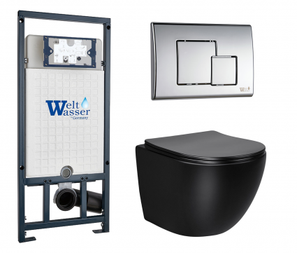 Комплект 3 в 1 инсталляция WeltWasser WW Marberg 507 + Унитаз подвесной Vincea Globo VT1-14MB черный с кнопкой хром SE