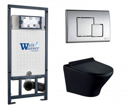 Комплект 3 в 1 инсталляция WeltWasser WW Marberg 507 + Унитаз подвесной Esbano Aster ESUPASTEBM с кнопкой хром SE