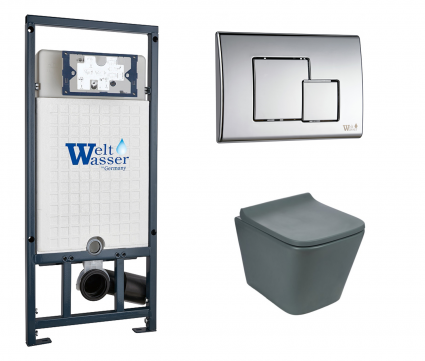 Комплект 3 в 1 инсталляция WeltWasser WW Marberg 507 + Унитаз подвесной Weltwasser WW SK Gelbach 041 MT-GR серый с кнопкой хром SE