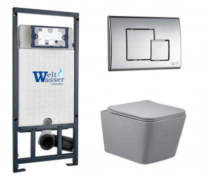 Комплект 3 в 1 инсталляция WeltWasser WW Marberg 507 + Унитаз подвесной Vincea Q-Line VT1-12MG серый с кнопкой хром SE