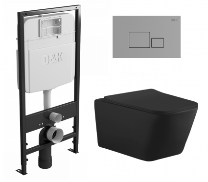 Комплект 3 в 1 инсталляция D&K DI8055119 + Унитаз подвесной Aquanet Tavr-W BW 287011 + Кнопка прямоугольная хром