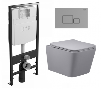 Комплект 3 в 1 инсталляция D&K DI8055119 + Унитаз подвесной Vincea Q-Line VT1-12MG + Кнопка прямоугольная хром