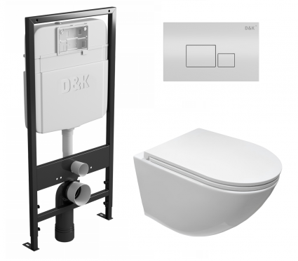 Комплект 3 в 1 инсталляция D&K DI8055119 + Унитаз подвесной CeruttiSpa Sella aria CT7183 + Кнопка прямоугольная белая