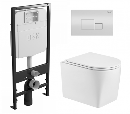 Комплект 3 в 1 инсталляция D&K DI8055119 + Унитаз подвесной WeltWasser Nesenbach 004 GL-WT + Кнопка прямоугольная белая
