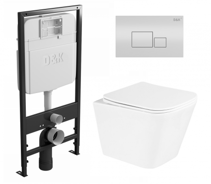 Комплект 3 в 1 инсталляция D&K DI8055119 + Унитаз подвесной BelBagno Due BB3103CHR/SC + Кнопка прямоугольная белая