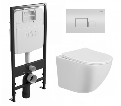 Комплект 3 в 1 инсталляция D&K DI8055119 + Унитаз подвесной Taliente Amato AM25010 + Кнопка прямоугольная белая
