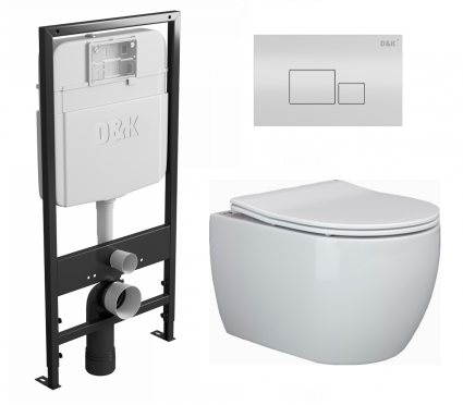 Комплект 3 в 1 инсталляция D&K DI8055119 + Унитаз подвесной Ceramica Nova Play CN3001 + Кнопка прямоугольная белая