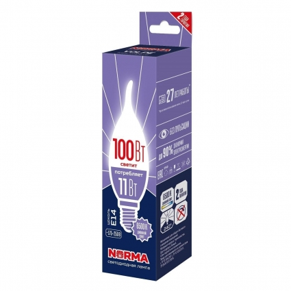 Лампа светодиодная Volpe E14 11W 6500K матовая LED-CW37-11W/6500K/E14/FR/NR UL-00010991 цвет белый, мощность 80 Вт