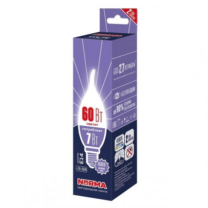 Лампа светодиодная Volpe E14 7W 6500K матовая LED-CW37-7W/6500K/E14/FR/NR UL-00010989 цвет белый, мощность 80 Вт