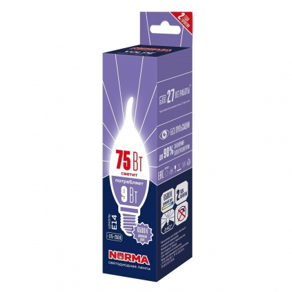 Лампа светодиодная Volpe E14 9W 6500K матовая LED-CW37-9W/6500K/E14/FR/NR UL-00010990 цвет белый, мощность 80 Вт