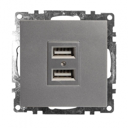 Розетка 2хUSB Stekker Катрин серебро GLS10-7115-03 39588 в современном стиле, цвет серебро