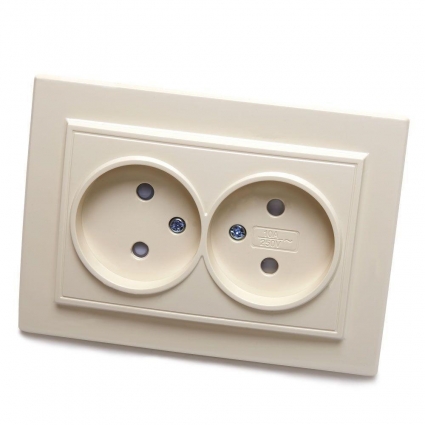 Розетка двойная 2P Stekker Эрна со шторками слоновая кость PST10-9013-02 39239 в современном стиле