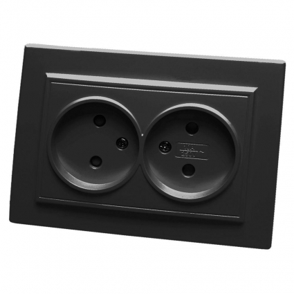 Розетка двойная 2P Stekker Эрна со шторками черный PST10-9013-03 39478 в современном стиле, цвет черный