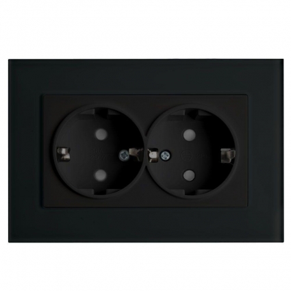Розетка двойная 2P+PE Stekker Эрна со шторками черный PST16-9014-03 39482 в современном стиле, цвет черный