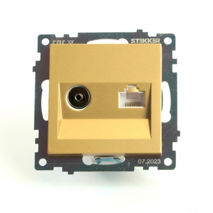 Розетка телевизионная TV + компьютерная RJ-45 Stekker Катрин золото GLS00-7106-08 49230 в современном стиле, цвет золотой