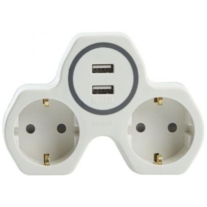Разветвитель сетевой с 2хUSB Stekker 2гн с/з ADP16-14-20 32872, цвет белый, мощность 4000 Вт