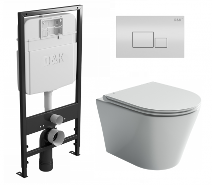 Комплект 3 в 1 инсталляция D&K DI8055119 + Унитаз подвесной Ceramica Nova Forma CN3011 + Кнопка прямоугольная белая