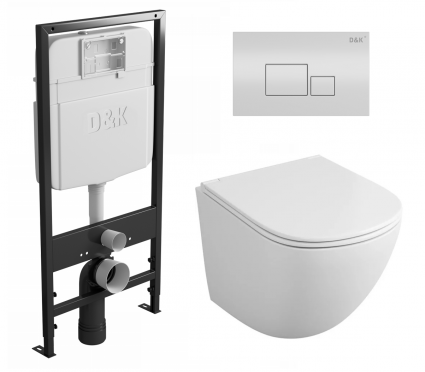 Комплект 3 в 1 инсталляция D&K DI8055119 + Унитаз подвесной Owl 1975 Cirkel-H OWLT190302 + Кнопка прямоугольная белая