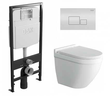 Комплект 3 в 1 инсталляция D&K DI8055119 + Унитаз подвесной Owl 1975 Cirkel-H + Кнопка прямоугольная белая