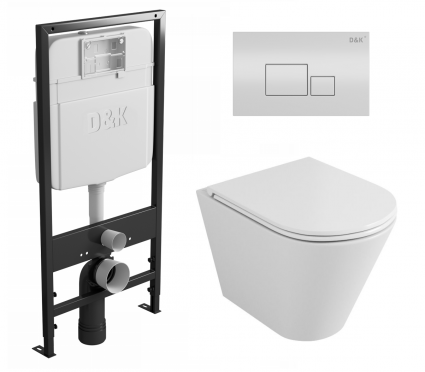 Комплект 3 в 1 инсталляция D&K DI8055119 + Унитаз подвесной Owl 1975 Ruta-H OWLT190304 + Кнопка прямоугольная белая