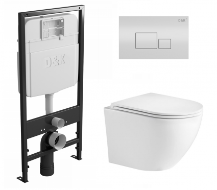Комплект 3 в 1 инсталляция D&K DI8055119 + Унитаз подвесной WeltWasser Merzbach 043 GL-WT + Кнопка прямоугольная белая