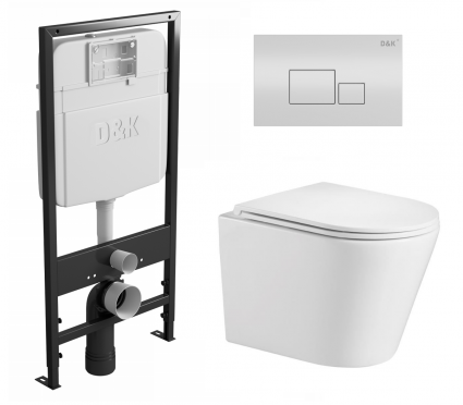 Комплект 3 в 1 инсталляция D&K DI8055119 + Унитаз подвесной WeltWasser Salzbach 043 GL-WT + Кнопка прямоугольная белая