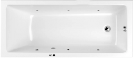 Акриловая ванна WHITECROSS Wave SOFT 150x70 см, с гидромассажем, с каркасом, со сливом-переливом, прямоугольная, пристенная