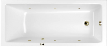 Акриловая ванна WHITECROSS Wave Slim SOFT 180x80 см, с гидромассажем, с каркасом, со сливом-переливом, фурнитура бронза, прямоугольная, встраиваемая