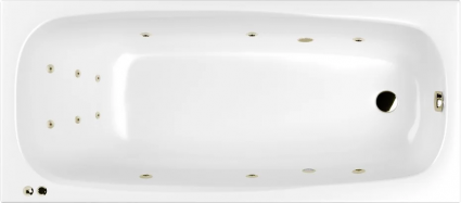 Акриловая ванна WHITECROSS Layla Slim LINE 180x80 см, с гидромассажем, с каркасом, со сливом-переливом, фурнитура бронза, прямоугольная, встраиваемая