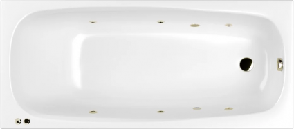 Акриловая ванна WHITECROSS Layla SOFT 170x75 см, с гидромассажем, с каркасом, со сливом-переливом, фурнитура бронза, прямоугольная, пристенная