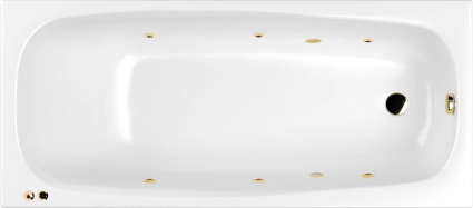 Акриловая ванна WHITECROSS Layla Slim SOFT 170x75 см, с гидромассажем, с каркасом, со сливом-переливом, фурнитура золото, прямоугольная, встраиваемая