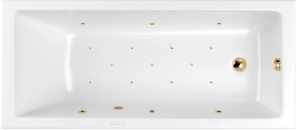 Акриловая ванна WHITECROSS Wave RELAX 160x70 см, с гидромассажем, с каркасом, со сливом-переливом, фурнитура золото, прямоугольная, пристенная