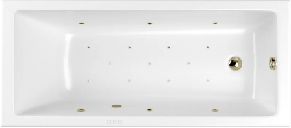Акриловая ванна WHITECROSS Wave RELAX 150x70 см, с гидромассажем, с каркасом, со сливом-переливом, фурнитура бронза, прямоугольная, пристенная