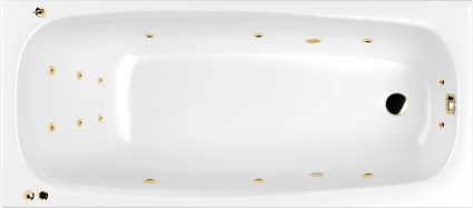 Акриловая ванна WHITECROSS Layla Slim SMART 180x80 см, с гидромассажем, с каркасом, со сливом-переливом, фурнитура золото, прямоугольная, встраиваемая