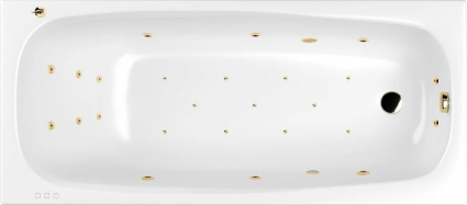 Акриловая ванна WHITECROSS Layla ULTRA 180x80 см, с гидромассажем, с каркасом, со сливом-переливом, фурнитура золото, прямоугольная, пристенная