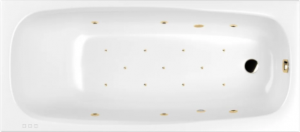 Акриловая ванна WHITECROSS Layla RELAX 180x80 см, с гидромассажем, с каркасом, со сливом-переливом, фурнитура золото, прямоугольная, пристенная