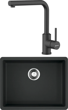Комплект Мойка кухонная Omoikiri Kata 54-U-BL черная + Смеситель Nakagawa P-BL черный матовая, прямоугольная