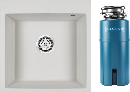Комплект Мойка кухонная Paulmark Praktisch PM105152-WH белый + Измельчитель Intenso I-800 матовая, прямоугольная