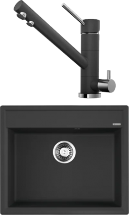 Комплект Мойка кухонная Omoikiri Daisen 60-BL черная + Смеситель Tonami BL черный матовая, прямоугольная