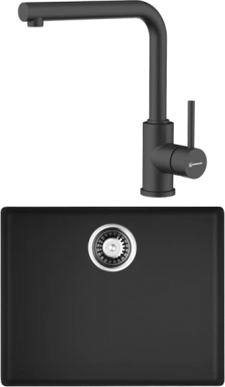 Комплект Мойка кухонная Omoikiri Bosen 54-U-BL черная + Смеситель Nakagawa P-BL черный матовая, прямоугольная