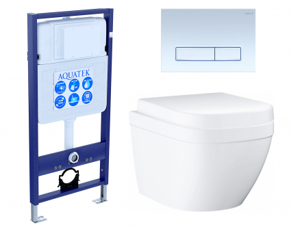 Комплект 3 в 1 инсталляция Акватек Standart 50 + Унитаз подвесной Grohe Euro Ceramic 39206000 с кнопкой белой