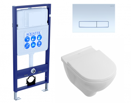 Комплект 3 в 1 инсталляция Акватек Standart 50 + Унитаз подвесной Villeroy & Boch O Novo Directflush с кнопкой белой