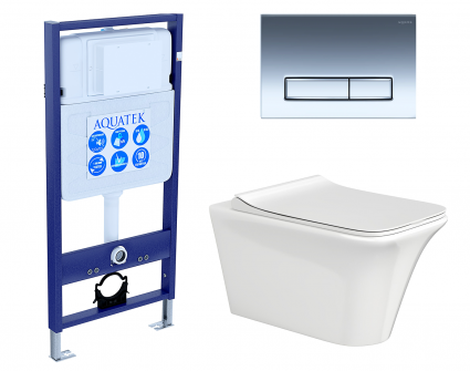 Комплект 3 в 1 инсталляция Акватек Standart 50 + Унитаз подвесной CeruttiSpa Nivolet Aria с кнопкой хром