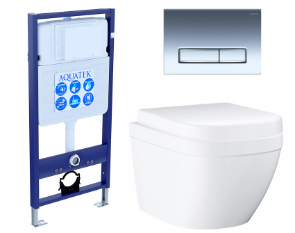 Комплект 3 в 1 инсталляция Акватек Standart 50 + Унитаз подвесной Grohe Euro Ceramic 39206000 с кнопкой хром