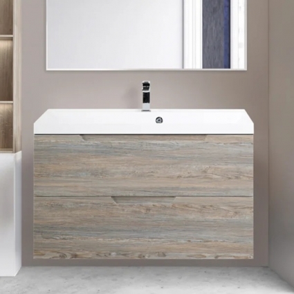 Тумба с раковиной BelBagno Vittoria 100 подвесная, pino, белая глянцевая раковина, с ящиками, с доводчиками