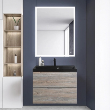 Мебель для ванной BelBagno Vittoria 80 подвесная, pino, черная матовая раковина, с ящиками, с доводчиками