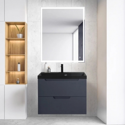 Мебель для ванной BelBagno Vittoria 80 подвесная, grigio opaco, черная матовая раковина, с ящиками, с доводчиками