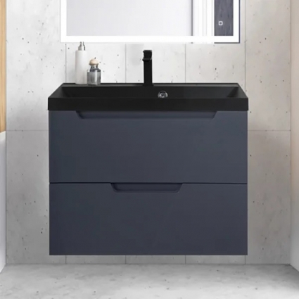 Тумба с раковиной BelBagno Vittoria 80 подвесная, grigio opaco, черная матовая раковина, с ящиками, с доводчиками
