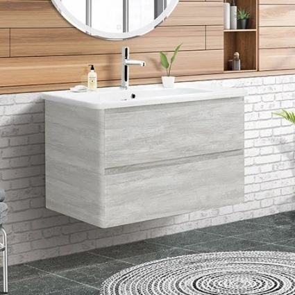 Тумба с раковиной BelBagno Albano-Cer 80 подвесная, rovere vintage bianco, глянцевая, с ящиками