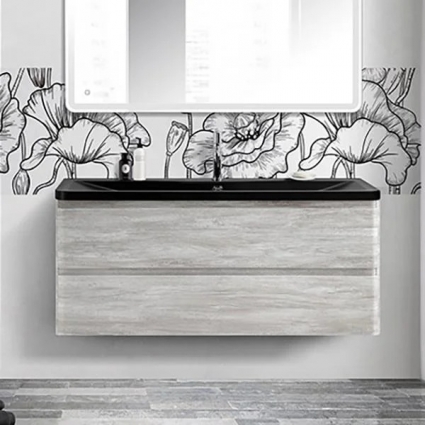 Тумба с раковиной BelBagno Albano 120 подвесная, rovere vintage bianco, черная матовая раковина, с ящиками, с доводчиками